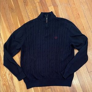 CHAPS Men's Navy Cable-Knit 1/4-Zip Preppy Coastal Cottagecore Casual Sweater